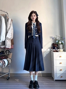 学院风套装西装半身百褶裙韩系jk制服女学生英伦高级感长裙三件套
