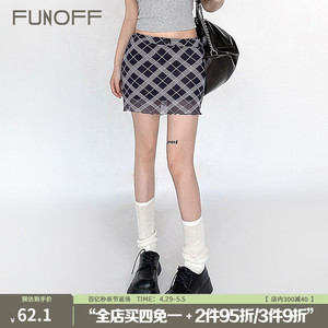 FUNOFF 美式学院风格纹网纱双层半身裙短裙复古百搭格子包臀短裙