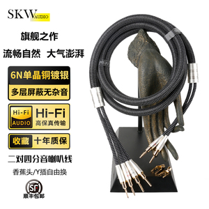 SKW 单晶铜镀银6N双线分音二对四发烧喇叭线hifi香蕉头功放音箱线