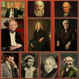 爱恩斯坦 牛顿 爱迪生 居里夫人 霍金科学家海报装饰画相框墙贴纸