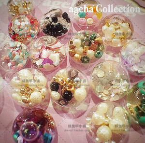 日本ageha同款 可注水透明空心水晶球 亮粉/干花球 美甲玻璃饰品