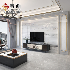 新中式岩坂电视背景墙瓷砖客厅大理石材大气现代简约影视墙装饰