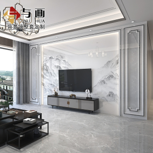 新中式电视背景墙瓷砖客厅岩坂大理石材大气现代简约电视墙装饰