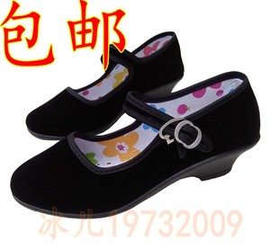 老北京女童舞蹈鞋平跟黑布鞋高跟中大童儿童演出活动鞋红军表演鞋