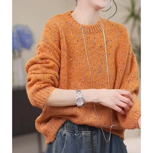 小众设计感套头圆领橙色毛衣女2024冬季新款长袖慵懒风外穿针织衫