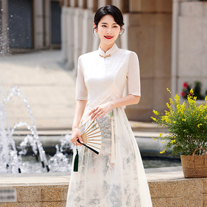 连衣裙2024夏季新款白色中长款改良版旗袍新中式女年轻款高端气质