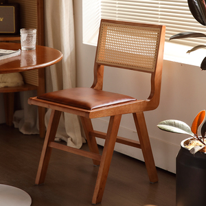 复古梳化妆凳日式家用实木藤编餐桌椅中古家具诧寂风书房软包椅子