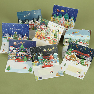 可爱卡通立体圣诞贺卡儿童节日祝福留言对折小卡片带信封韩国创意