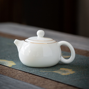德化羊脂玉白瓷茶壶陶瓷描金泡茶器带过滤大号单个功夫茶具西施壶