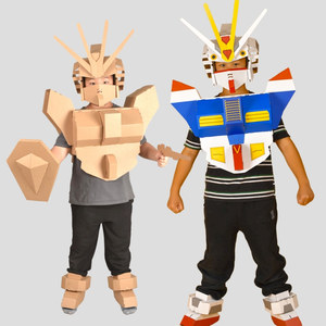 可穿戴高达纸箱机器人模型儿童手工diy制作上色纸板头套铠甲玩具