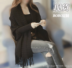 秋季2016韩版新款黑色宽松开衫毛衣外套女中长款…颜色分类黑