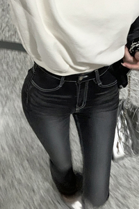 韩国guse·秋冬时尚新款磨白微喇牛仔裤女紧身修身显腿长喇叭长裤