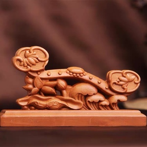 臻美缘桃木工艺品如意浮雕木质架古典檀木梳底座架梳子摆件架包邮