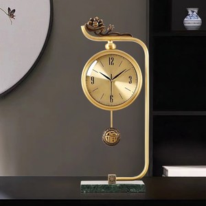 新中式纯铜座钟客厅家用台式钟表轻奢静音丽声机芯桌面时钟摆件