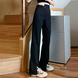 不规则开叉西裤女夏2022新款设计感小个子高腰显瘦垂感休闲阔腿裤