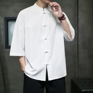白色亚麻衬衫男夏季宽松棉麻短袖衬衣2024新中式男装国风唐装汉服