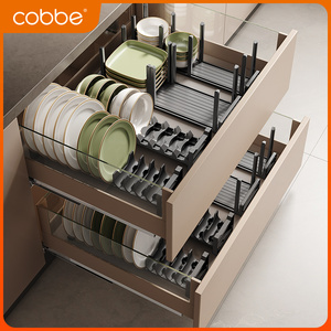 卡贝厨房橱柜内置碗碟碗盘柜内铝合金抽屉分隔盘子餐具收纳置物架
