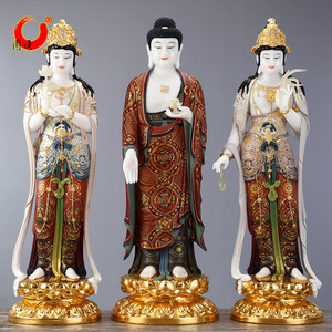 汉白玉石粉西方三圣神像摆件 阿弥陀佛佛像 观音菩萨供奉家用神像