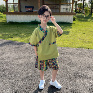男童汉服儿童傣族夏季少数民族风童装短袖套装中国风国潮小少爷