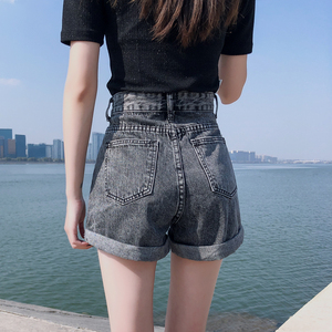 高腰牛仔短裤女2024夏季高端新款显瘦宽松a字卷边薄款小个子热裤