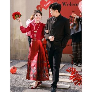 新中式马面裙2024新款结婚敬酒服新娘红色订婚礼服回门连衣裙套装