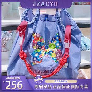 日本JZACYD高圆圆同款刺绣蝴蝶环保袋2024尼龙购物斜挎大容量女包