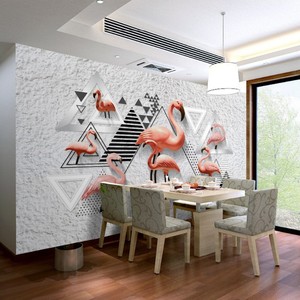 欧式火烈鸟背景墙纸几何线条抽象图案卧室床头墙客厅沙发电视壁纸