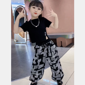 可妮贝贝女童迷宫格套装新款夏季韩版洋气童装潮酷法式时尚洋气童