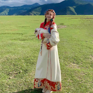 藏族服装藏袍女秋季新款民族风毛呢大衣西藏康巴藏式图腾藏服衬衣