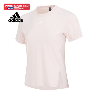 阿迪达斯T恤女夏季新款圆领舒适透气上衣运动休闲粉色短袖