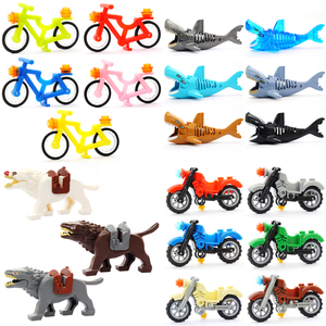 兼容乐高积木人仔动物坐骑鲨鱼猪马鸟自行车单车摩托拼装儿童玩具