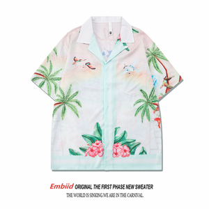 海边沙滩椰树渐变设计感花衬衫短袖男女休闲旅游度假夏威夷衬衣夏