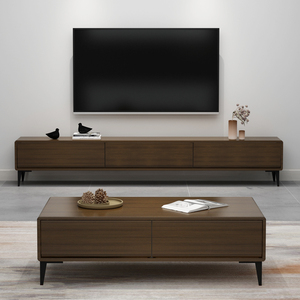 北欧胡桃色全实木电视柜茶几组合小户型客厅家用简约现代电视机柜
