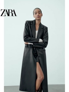 ZARA国内正品代购折扣季 TRF 女装 黑色仿皮大衣外套 1255749 800