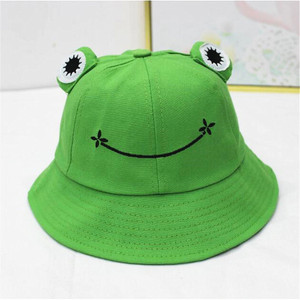 新品春夏季帽子女青蛙渔夫帽男韩版可爱遮阳帽儿童个性大眼睛盆帽