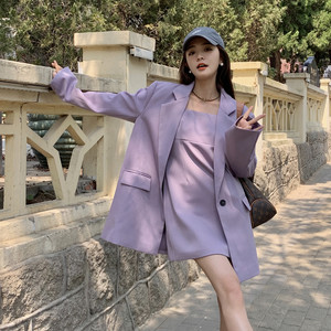 紫色西装套装裙女春季2024新款气质时尚休闲韩版小个子炸街两件套
