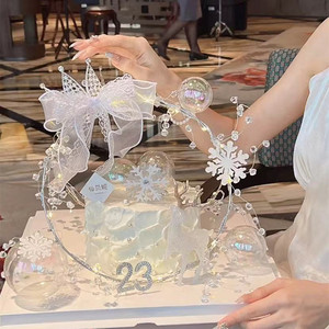 女神蛋糕装饰摆件水晶钻条铁环拱门蛋糕支架圣诞麋鹿皇冠雪花插件