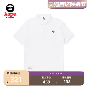 Aape旗舰店男装春夏爱心猿颜徽章简约宽松翻领POLO衫1364XXK