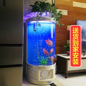 鱼缸半圆落地欧式客厅家用水族箱小型免换水生态超白玻璃金鱼缸