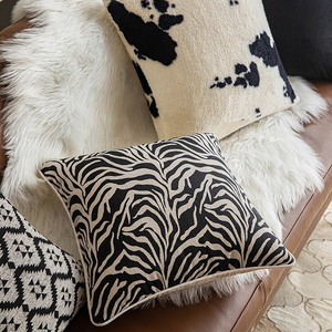 黑白撞色抱枕套含芯客厅沙发靠垫套斑马纹豹纹样板间床头靠枕套