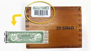 定制雪茄标条形码绿标斜角封口标国外纪念邮票镭射烫金击凸防伪标