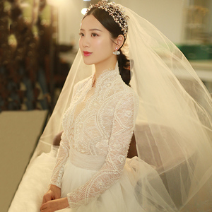 法式轻婚纱礼服新娘2019新款森系简约蕾丝长