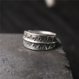 古朴银饰 原创设计手工银戒指 男女士款 925纯银复古个性食指环