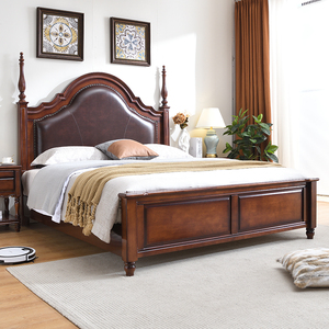 美式乡村2米实木婚床软靠主卧大床复古风1.8M双人储物现代简约床