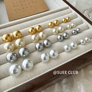 SUEE CLUB//进口人造澳白大溪地铂金灰金珠真多麻珍珠耳钉925纯银