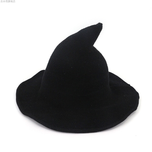 子女韩版女巫帽尖大檐帽棉纱针织巫师帽礼帽可折叠盆帽渔夫帽2