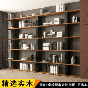 工业风实木架子公司落地置物架loft办公室书架靠墙设计感家具创意