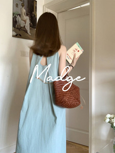S.andro Madge小香风无袖露背百褶连衣裙夏季设计感宽松背心长裙