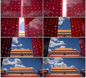 城门打开大门红门门宫门北京古建筑大门打开古门片头ae模板