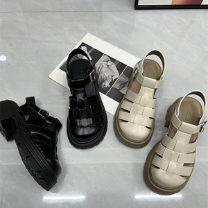 TIBAM凉鞋女夏季2024新款设计感复古沙滩防滑包头粗跟罗马猪笼鞋